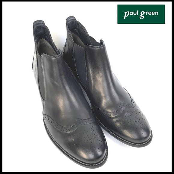 Paul Green Shoes - Paul Green Black Leather Oxford Ankle Chelsea Boots Sz 6 1/2  - 9